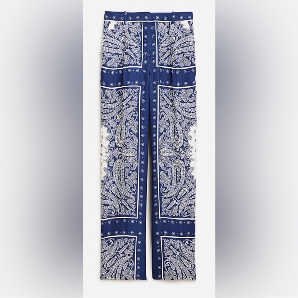 J.CREW COLLECTION straight leg drapey cupro paisley scarf pants Size 0
